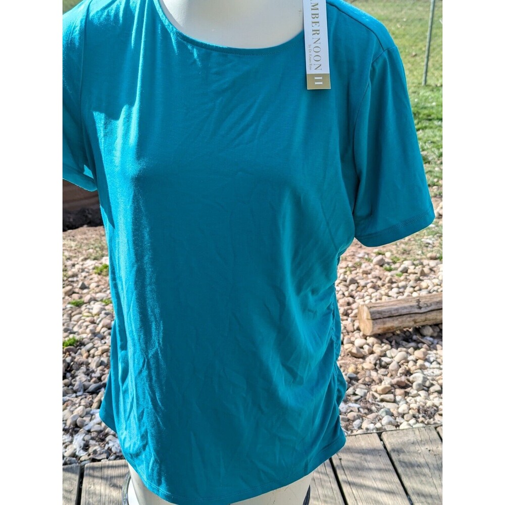 Ambernoon II UV Protection Teal SS Ruched Sideseam Knit Tee Sz M
